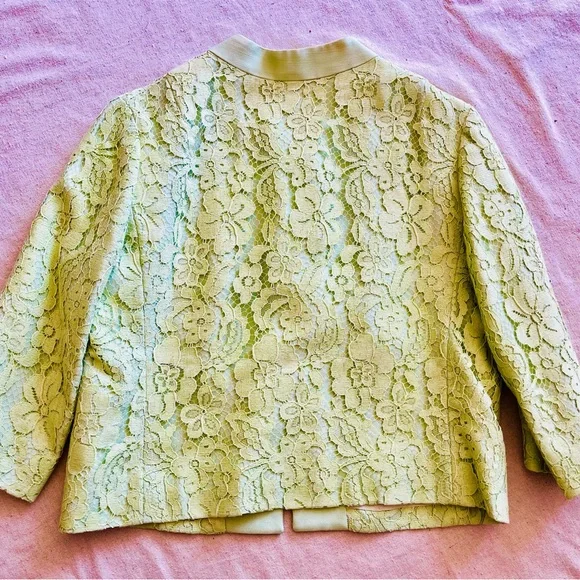 Vintage 60s Women’s 2 Piece Green Lace Dress Matching Cropped Jacket Size S/M - Picture 4 of 14